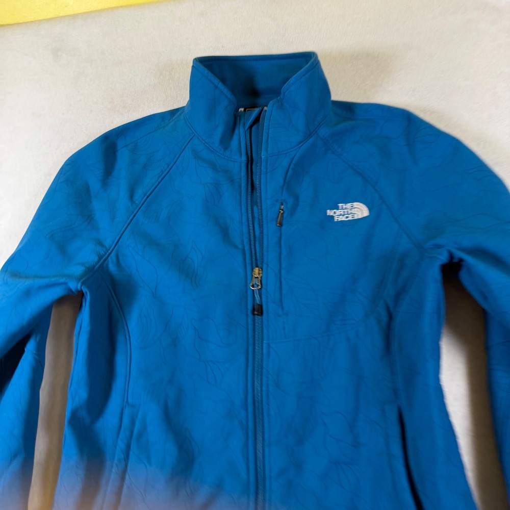 The North Face Womens Blue Leaf Print Softshell Full Zip Fleece Jacket Medium